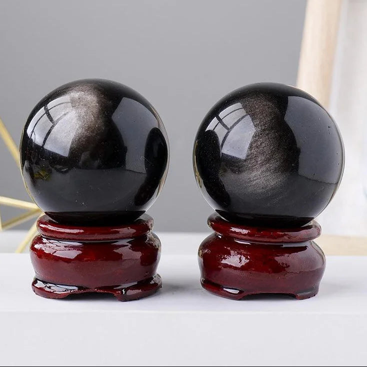 Gold & Silver Obsidian Crystal Spheres — crystal home decor, additional product view