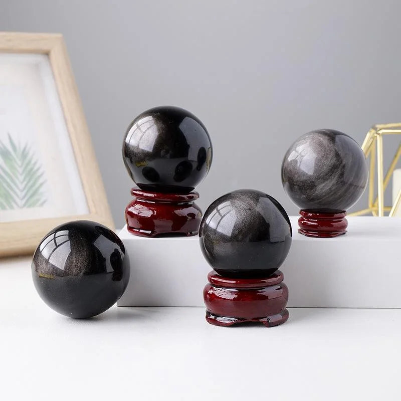 Gold & Silver Obsidian Crystal Spheres — crystal home decor, additional product view