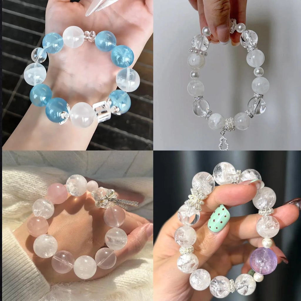 White Phantom Crystal Bead Bracelet — crystal bracelet, detail view