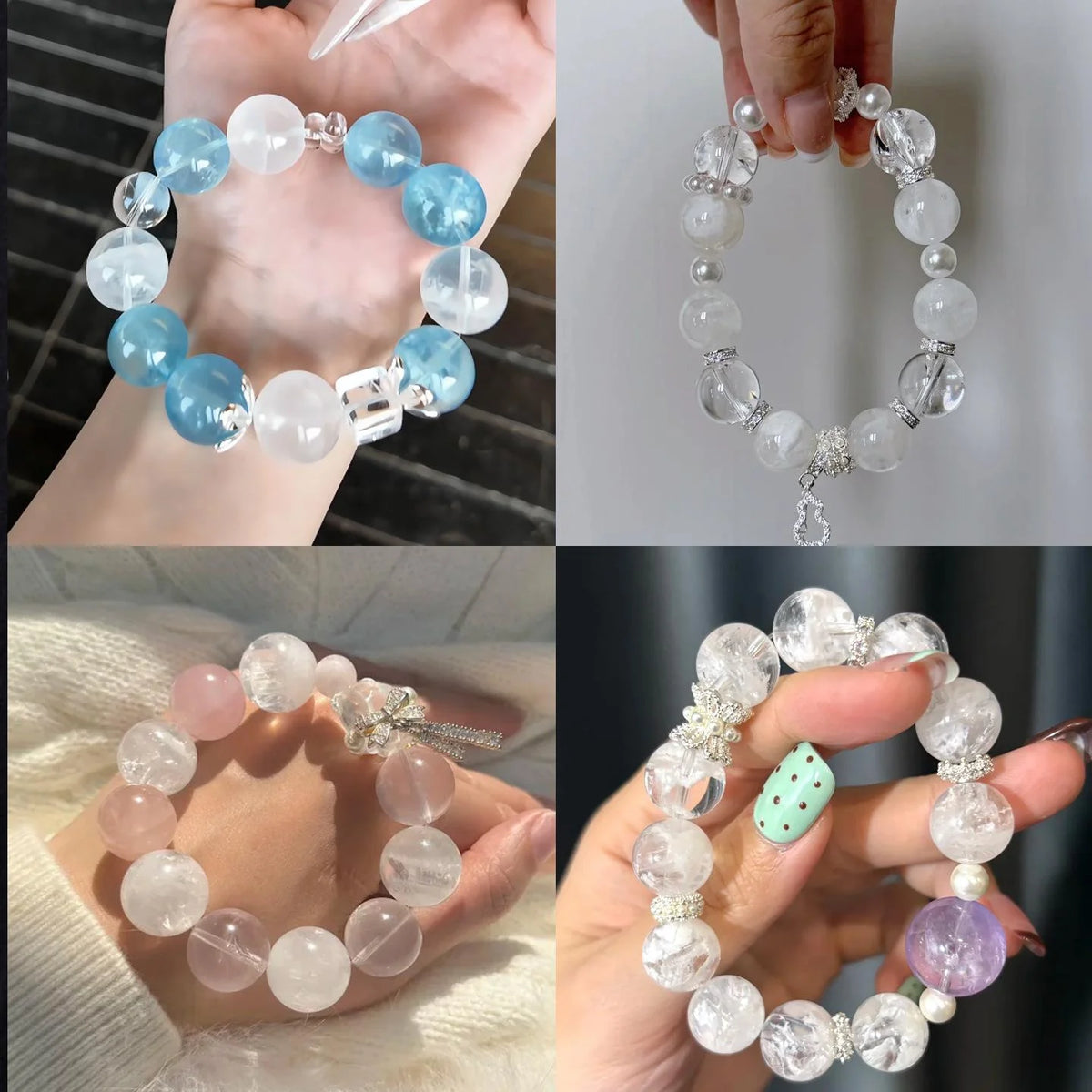 White Phantom Crystal Bead Bracelet — crystal bracelet, detail view