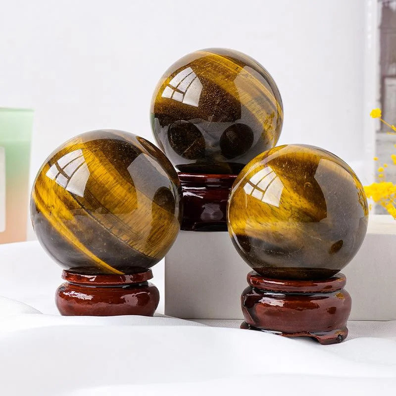 Tiger Eye Crystal Sphere Set — crystal home decor, product view