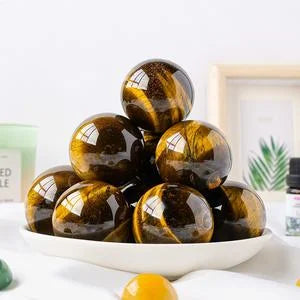 Tiger Eye Crystal Sphere Set — crystal home decor, detail view