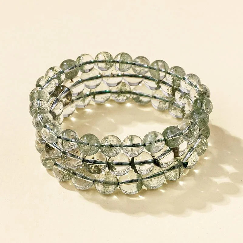 Green Phantom Quartz Bead Bracelet — crystal bracelet, detail view