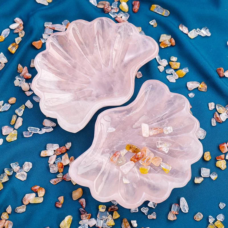 Pink Crystal Shell Bowl Ornament — crystal home decor, detail view