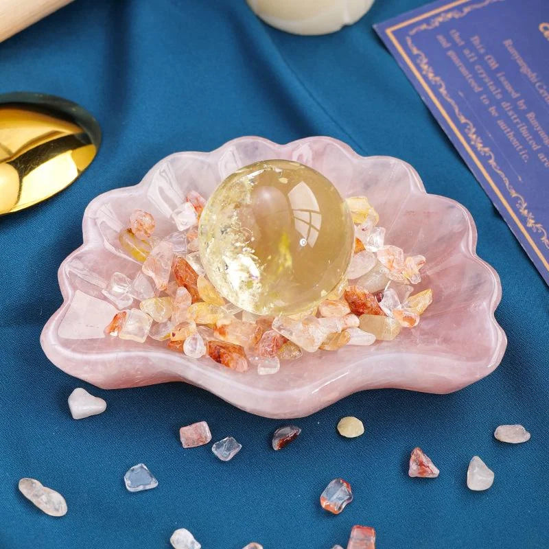 Pink Crystal Shell Bowl Ornament — crystal home decor, lifestyle view