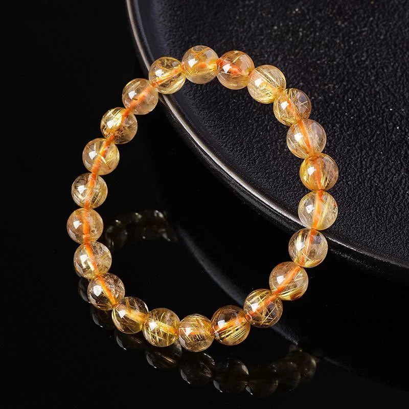 Golden Rutilated Quartz Bead Bracelet — crystal bracelet, lifestyle view