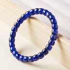 Natural Lapis Lazuli Barrel Bead Bracelet — crystal bead bracelet, detail view