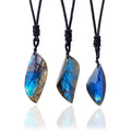Labradorite Leaf Pendant Necklace — natural stone necklace, product view
