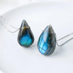 Labradorite Teardrop Pendant Necklace — natural stone necklace, lifestyle view