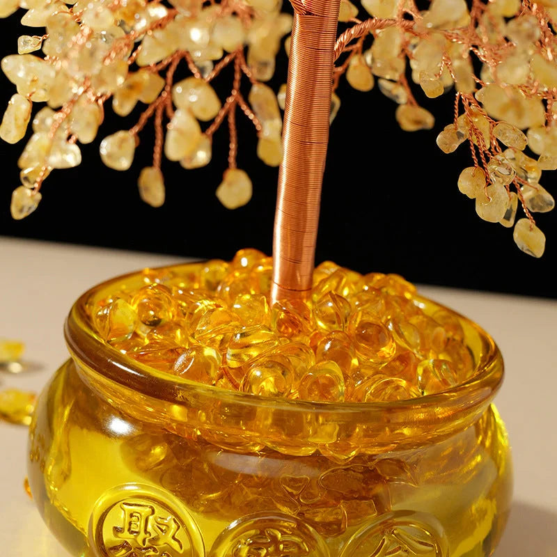 Golden Citrine Gem Tree — crystal gem tree decor, detail view