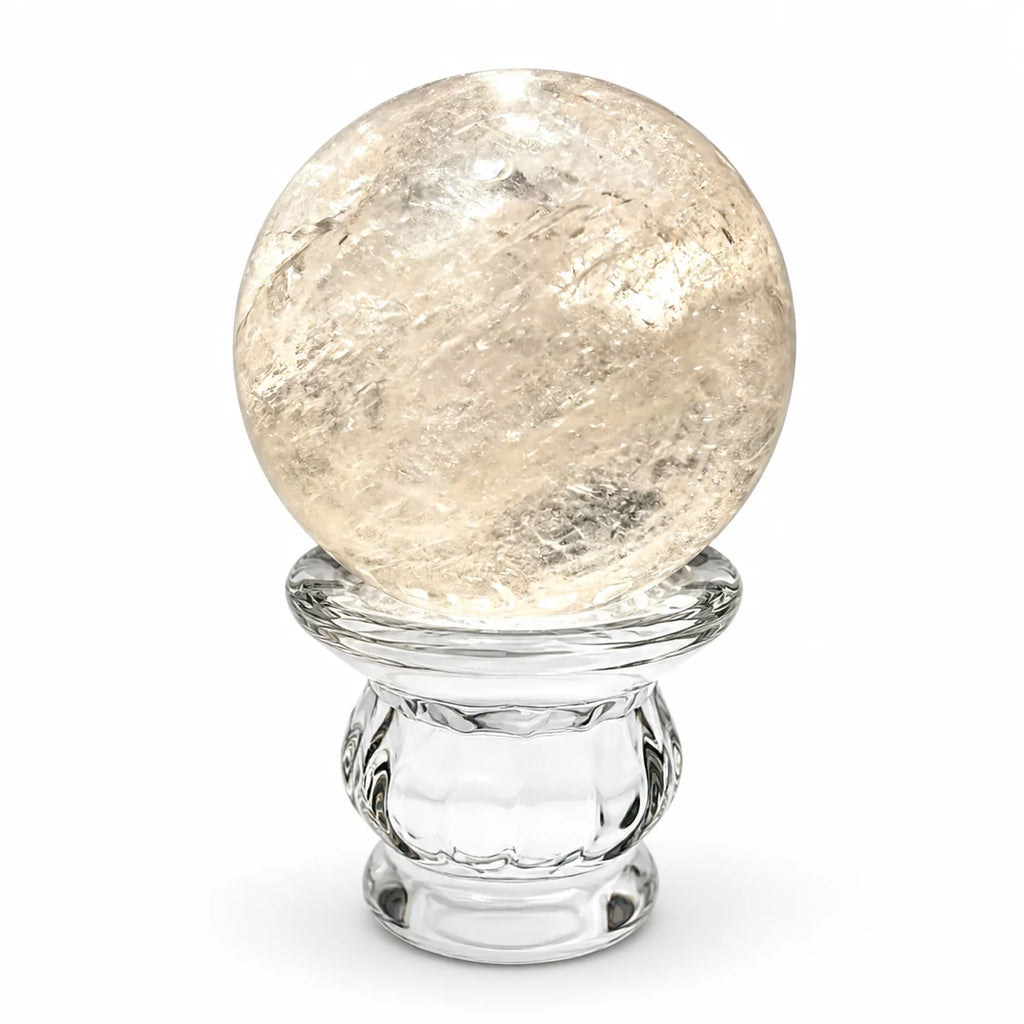 Natural Clear Quartz Sphere — natural crystal sphere, detail view
