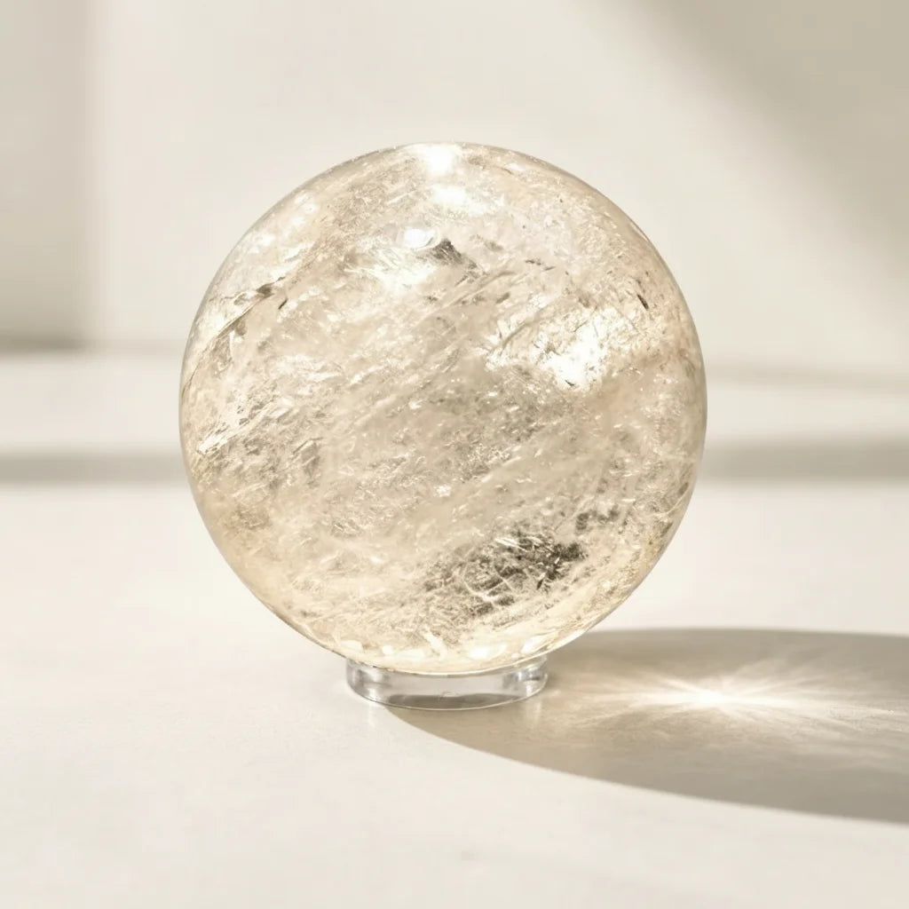 Natural Clear Quartz Sphere — natural crystal sphere, lifestyle view