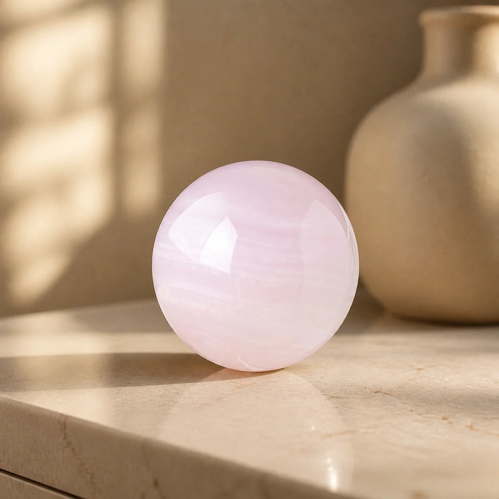 Natural Pink Calcite Sphere — natural crystal sphere, product view