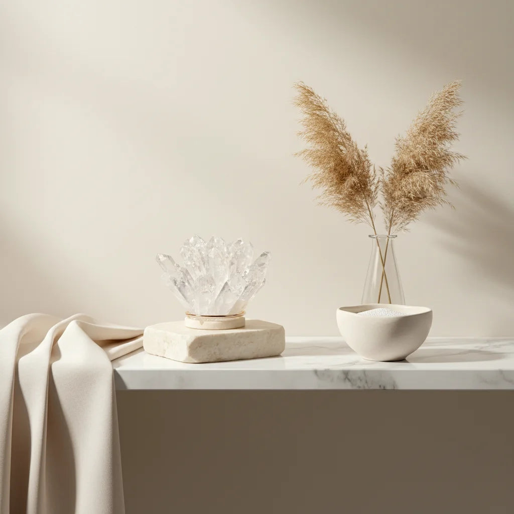 White Crystal Cluster Home Decor — crystal decor, detail view