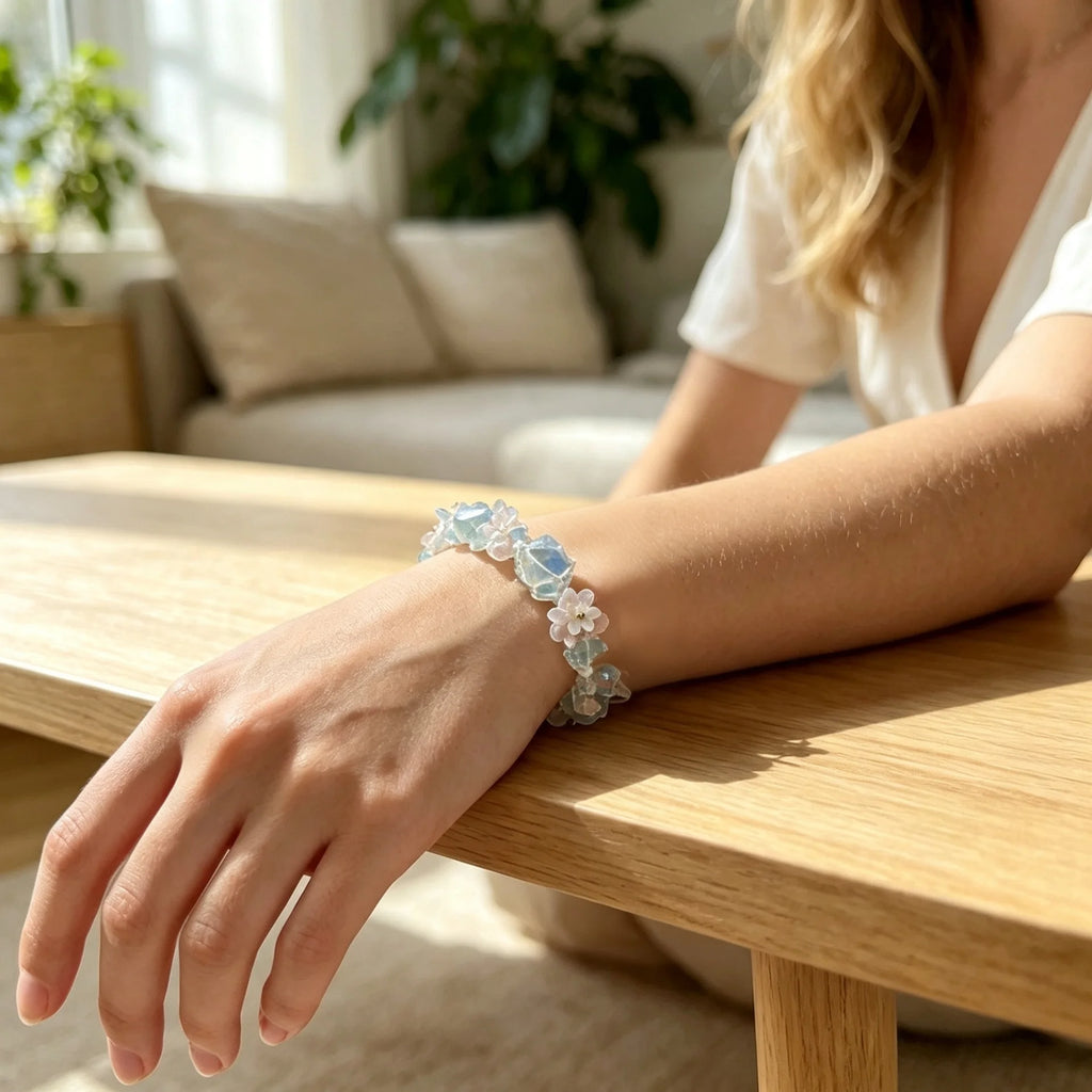 Pure Light Crystal Macrame Bracelet — crystal decor, detail view