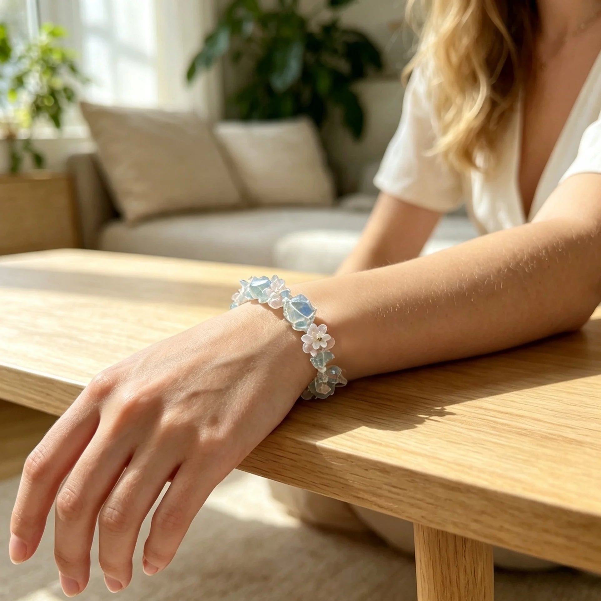 Pure Light Crystal Macrame Bracelet — crystal decor, detail view