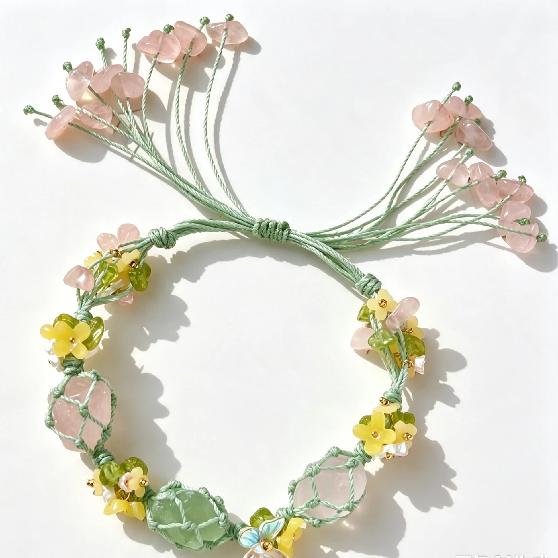 Forest Harmony Crystal Macrame Bracelet — crystal decor, detail view