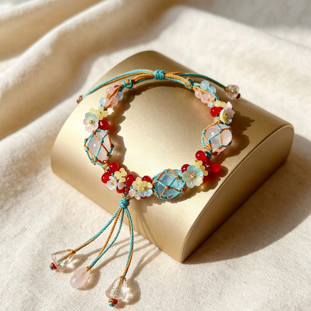 Earth Flame Crystal Macrame Bracelet — crystal decor, detail view