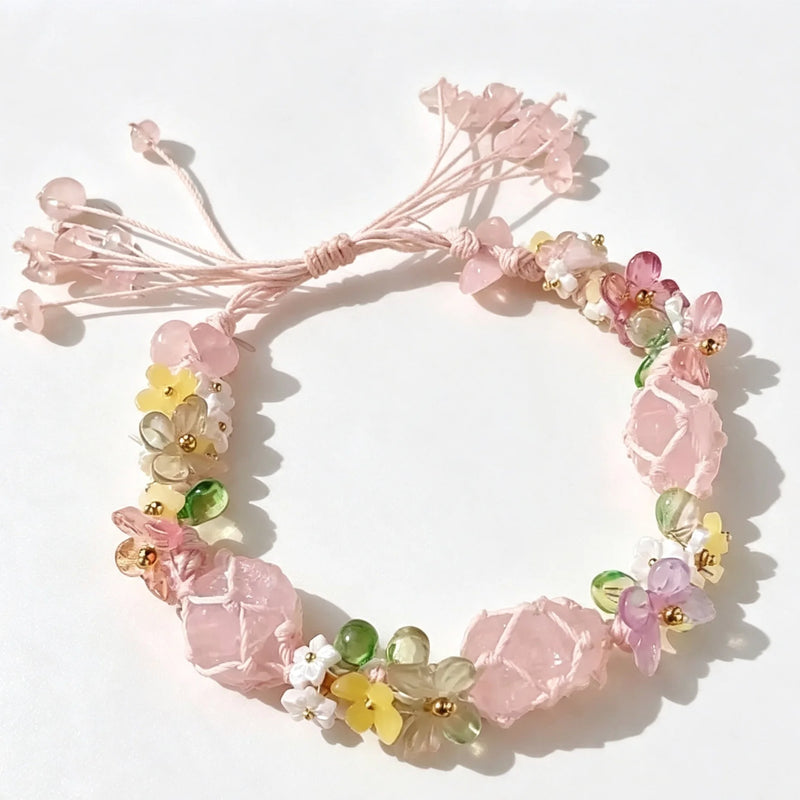 Rose Blossom Crystal Macrame Bracelet