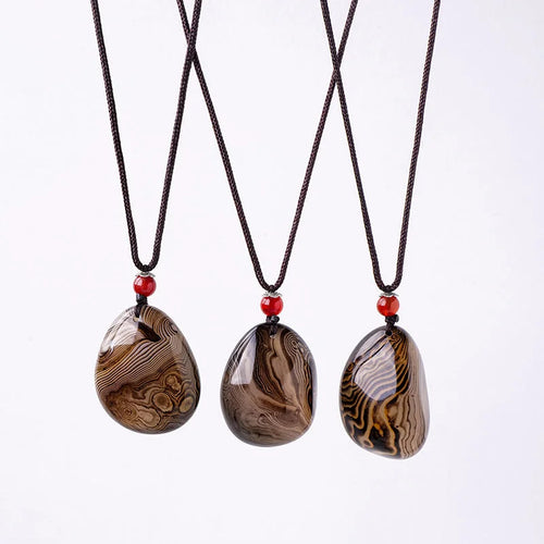 Banded Agate Pendant Necklace — natural stone necklace, detail view