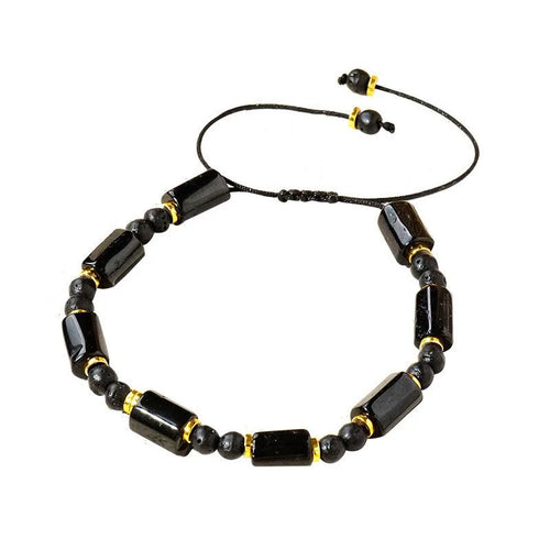 Black Tourmaline Bead Bracelet — crystal bracelet, detail view