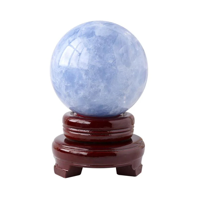 Blue Celestite Crystal Sphere — crystal home decor, detail view