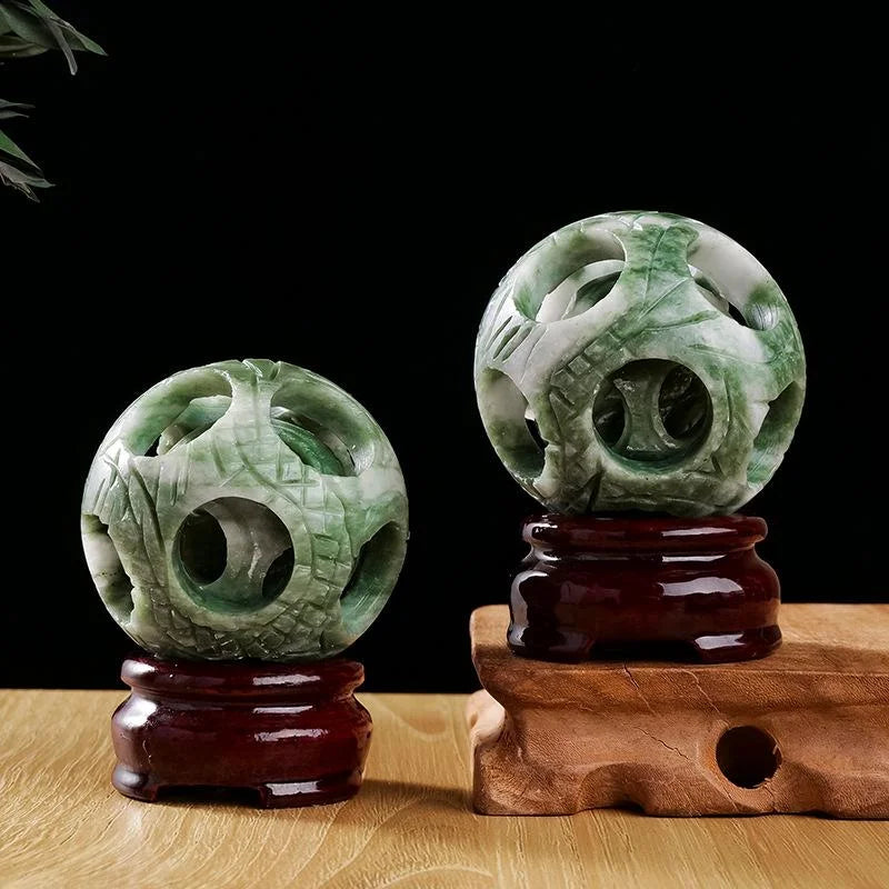 Carved Lushan Jade Decorative Sphere — crystal home decor, product view