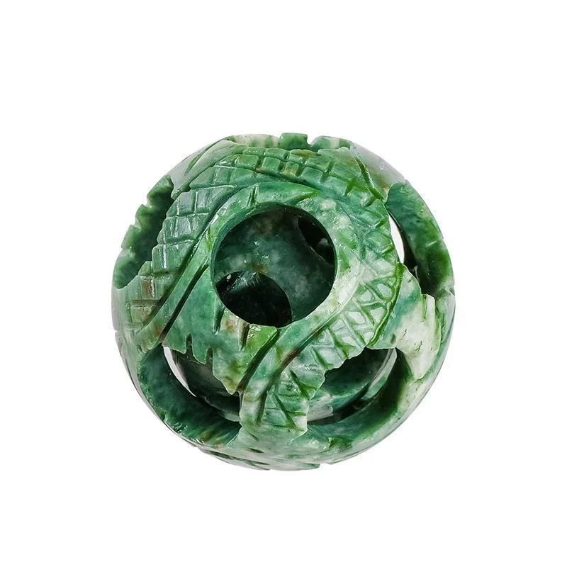 Carved Lushan Jade Decorative Sphere — crystal home decor, lifestyle view