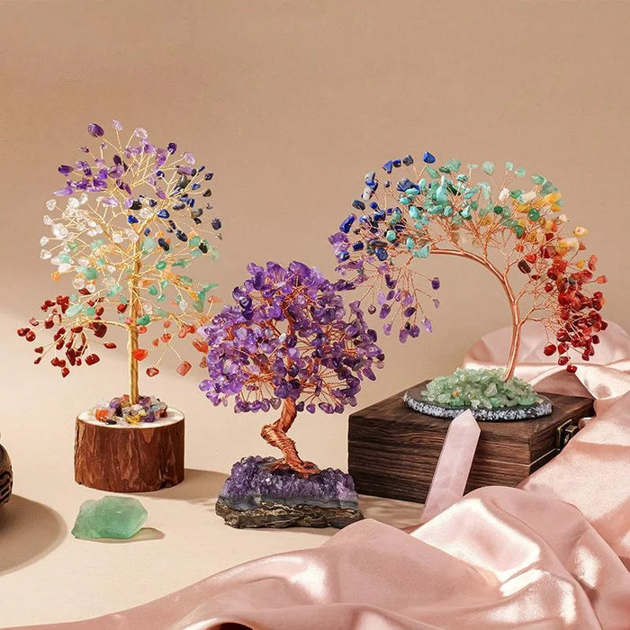 Colorful Crystal Phoenix Tree Ornament — crystal home decor, product view
