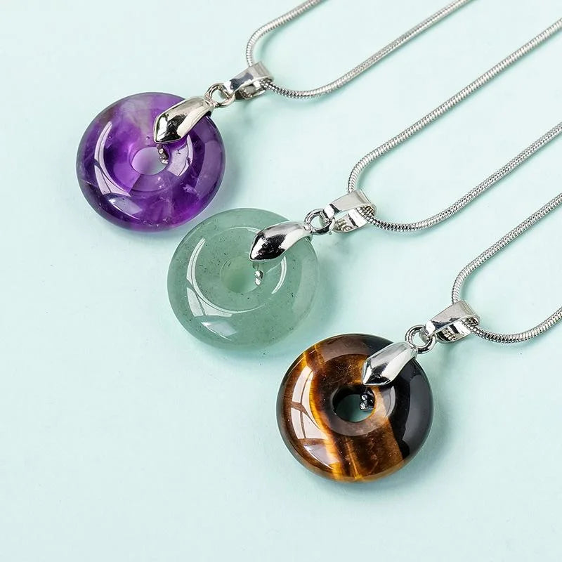Crystal Ring Pendant Necklace — crystal necklace, detail view