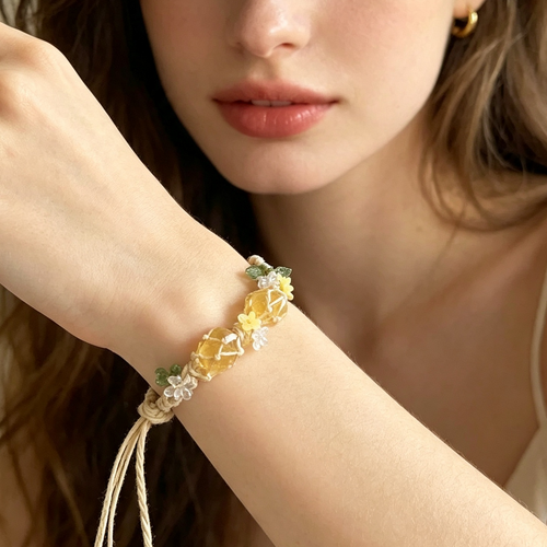 Golden Dawn--Crystal Macrame Bracelet