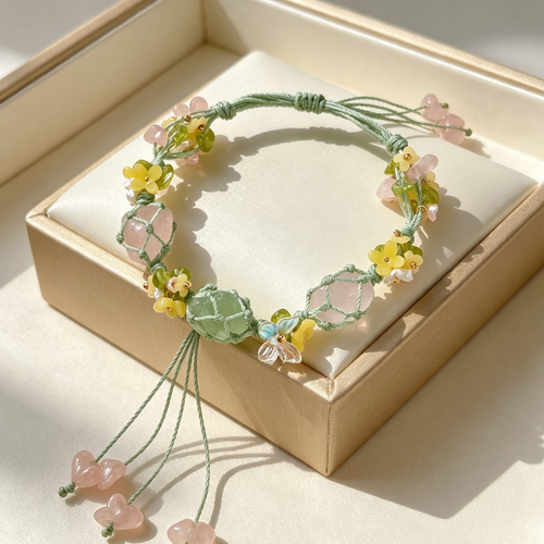 Forest Harmony-- Crystal Macrame Bracelet