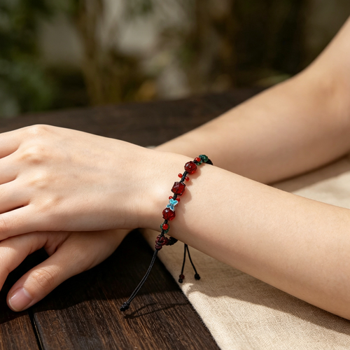Earth Flame--Crystal Macrame Bracelet